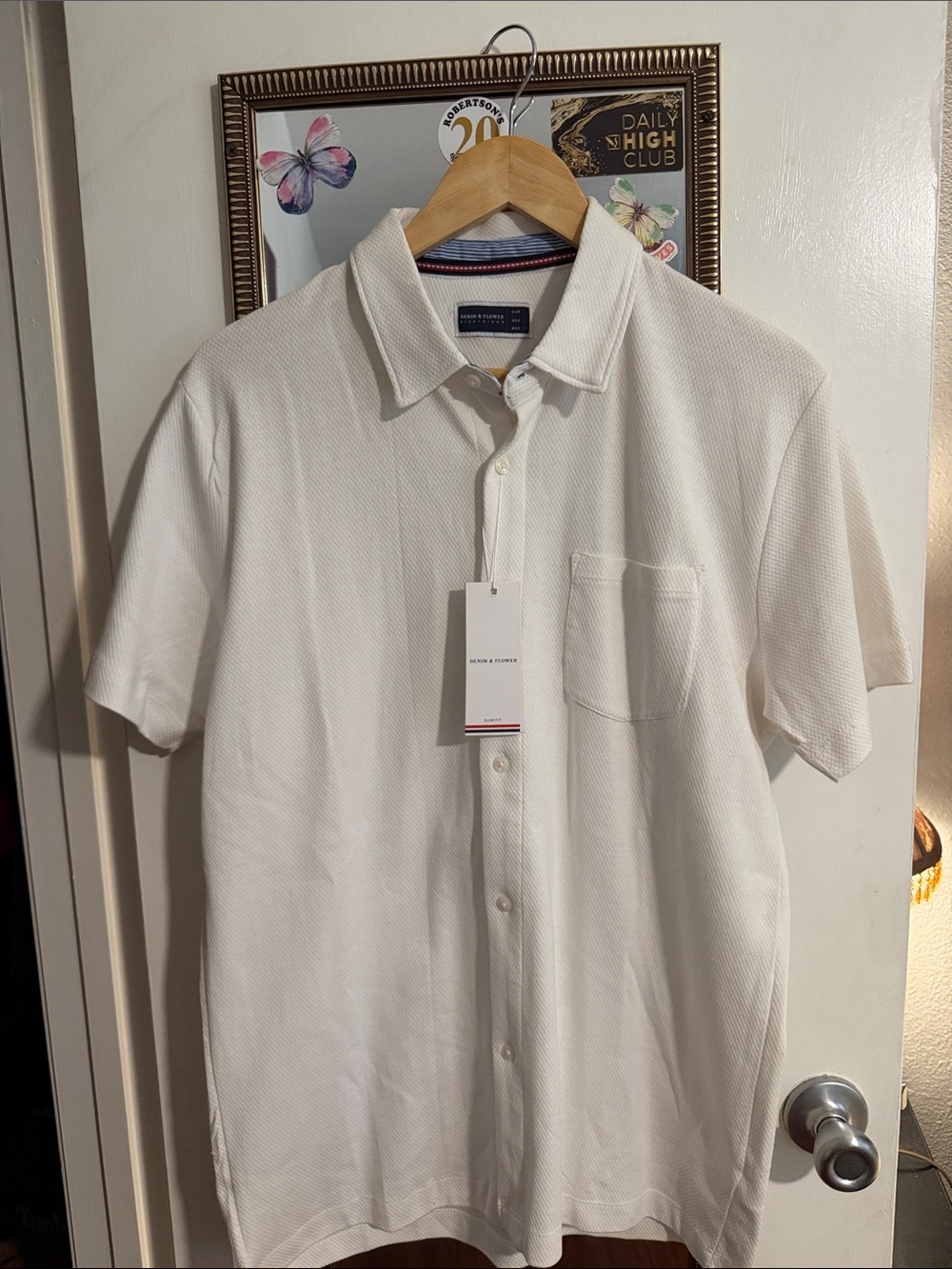 Denim & Flower White Short-Sleeve Casual Button-Down Shirt